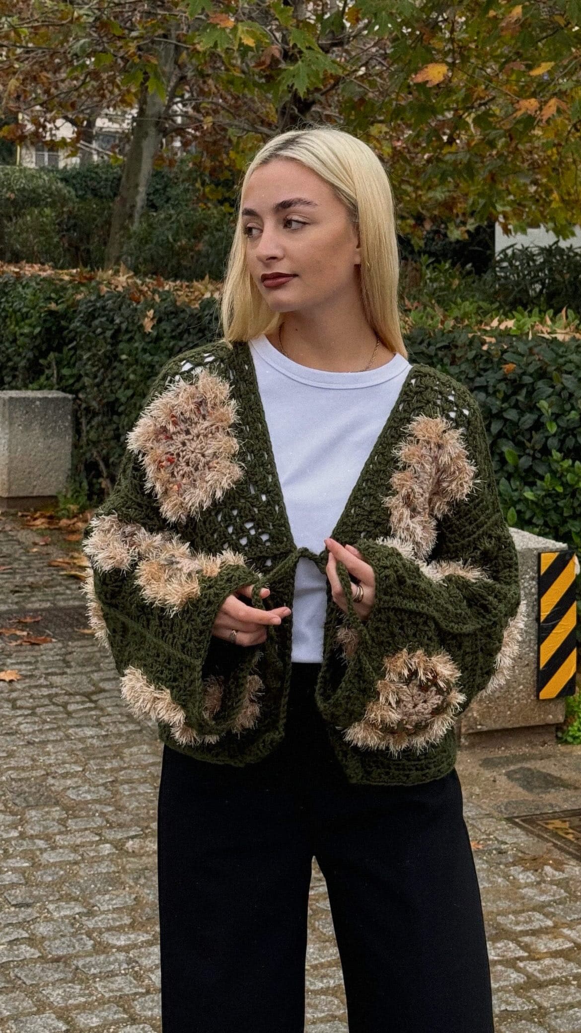 Olive and blush handmade crochet jacket